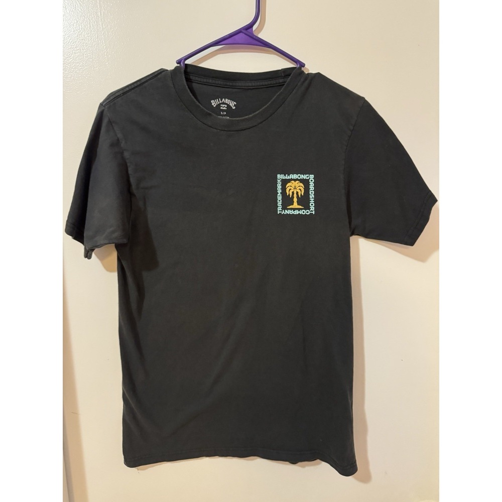 Billabong Men's‎ Black Graphic Print Logo Cotton T-Shirt S Beach Jersey Crew
